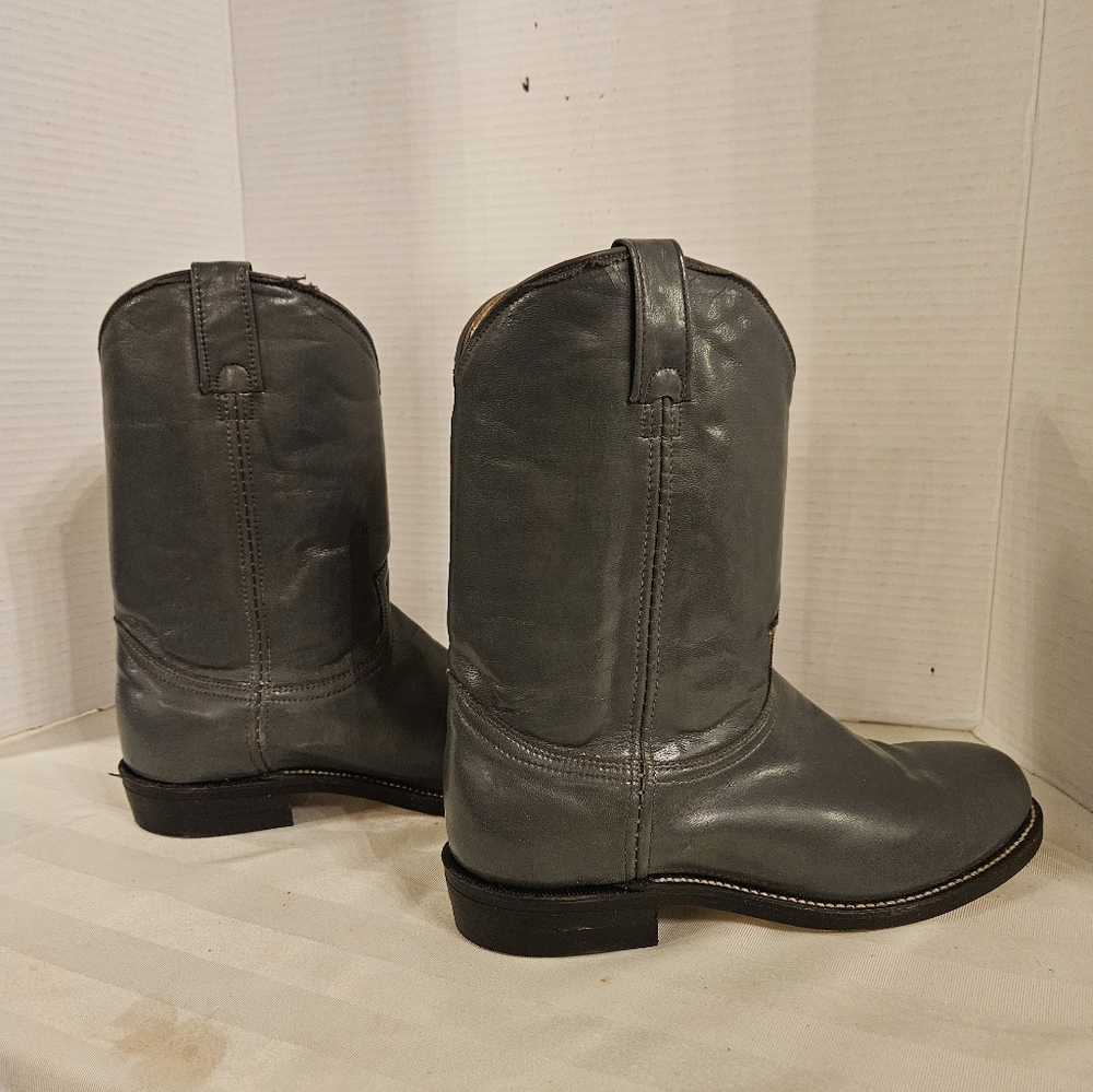 Gray Leather Roper Style Boot with Rounded Toe